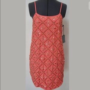 NEW NBD REVOLVE HYPNOTIZE ME MINI CORAL PARTY DRESS GLASS BEADS SEQUINS XS NWT